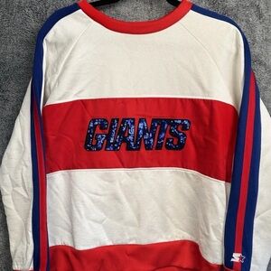 STARTER Giants sequin warm sweatshirt Red White & Blue Vintage Size Large RARE!